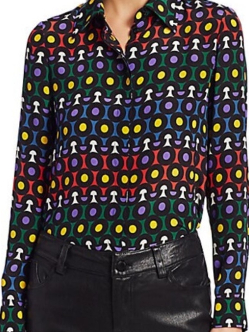Alice + Olivia Black Multicolor Geometric Button-Down Shirt